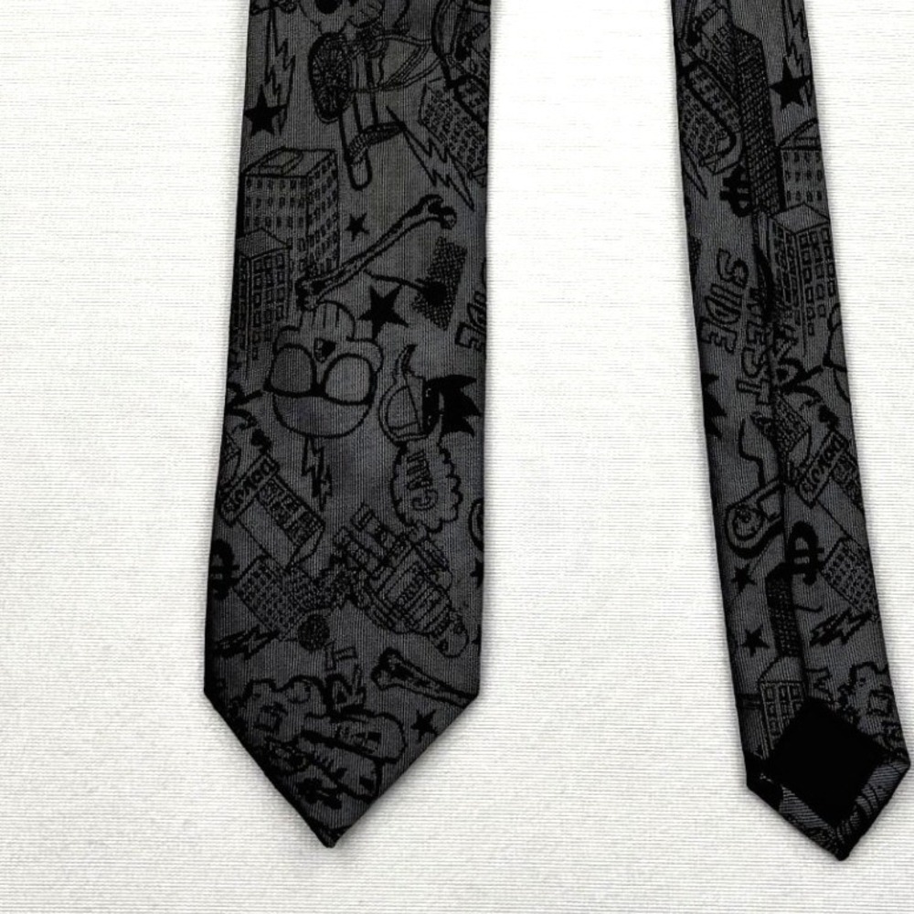 Old Navy Tie Boys Skinny Gray Black Graffiti Doodle Robots Streetwear Dress Up